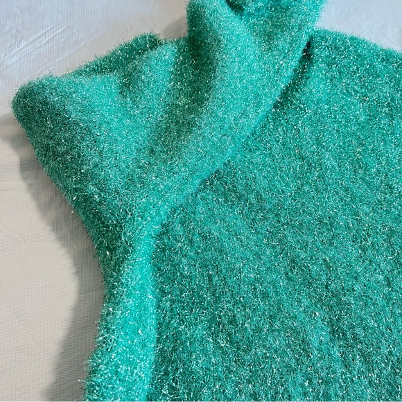 Sies Marjan Luxury Tinsel Sweater Metallic Fuzzy Sea Foam Crew Neck - Picture 7 of 16